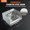 thumbnail image 2 of VEVOR Commercial Hand Sink with Faucet and Side Splash, Stainless Steel Sink for Washing, Small Hand Washing Sink, Wall Mount Hand Basin for Restaurant, Kitchen, Bar, Garage and Home, 17x12.8 inch, 2 of 9