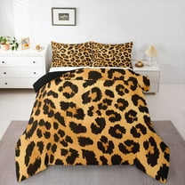 Manfei Wild Cheetah Pattern Bedding Comforter Set,Black Brown Twin Comforter Sets,Leopard Print Bedding Set For Child,Super Cozy Room Decor Reversible,2pcs