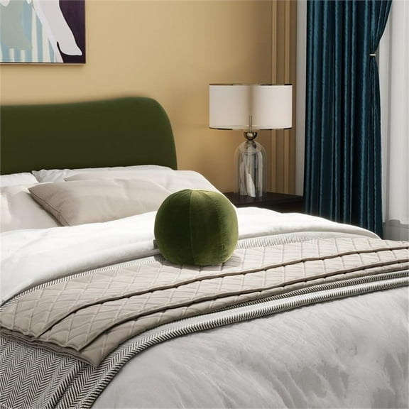 Pemberly Row 12" Round Sphere Accent Ball Throw Pillow Olive Green Velvet