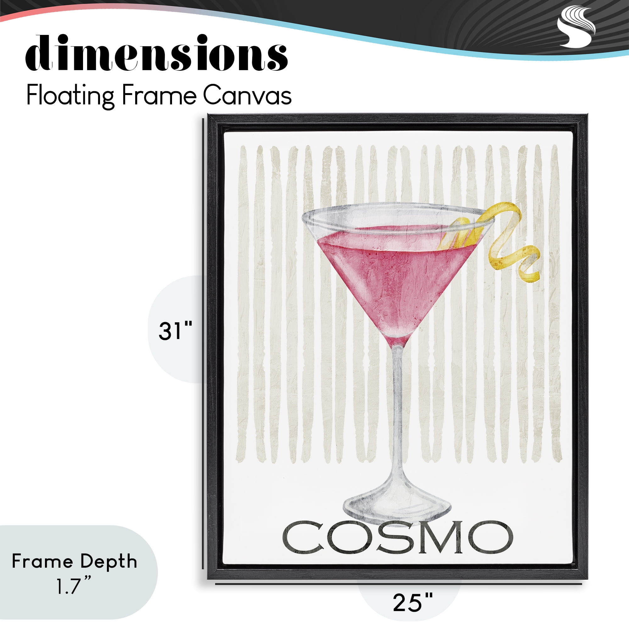 Stupell Industries Pink Cosmo on Stripes Black Framed Floater Canvas Wall Art, design by Kim Allen