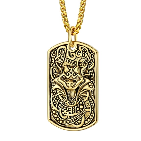 [Clearance]Gold Celtic Dog Tag Wolf Pendant Necklace for Men Women Hip Pop Jewelry Vintage Stainless Steel Gift
