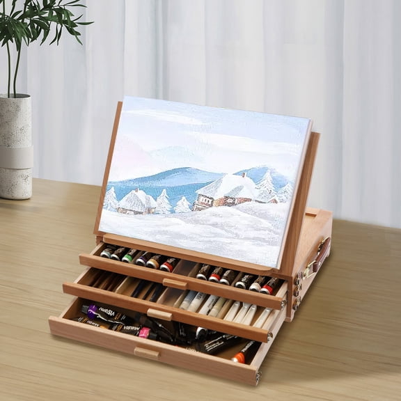 Wooden Painting & Drawing Table Foldable Easel Painting Board Stand with Drawers
