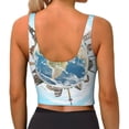 thumbnail image 3 of Haiem World Travel Pattern Womens Sports Bra - U Neck Padded Low Impact Yoga Bra Workout Crop Top Gym Moisture-Wicking Workout Vest -Medium, 3 of 9
