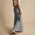 thumbnail image 6 of Women’s Cotton-Linen Maxi Skirt with Low Rise Drawstring Waist Casual Flowy A-Line Long Skirt Gray XL, 6 of 6