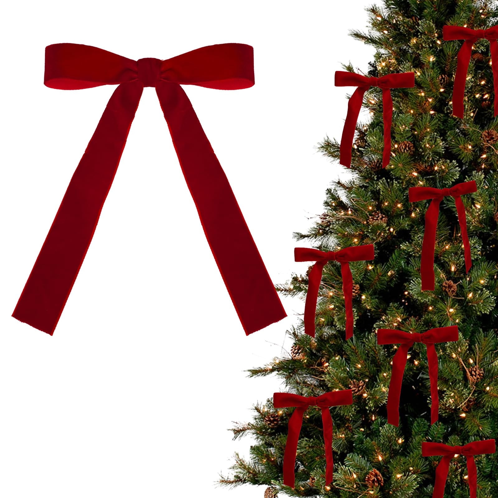12 Red Velvet Bows Bows Red Velvet With Gold Zip Ties Beaded Garland Decorations Ribbon Ornament Hangers Easter Tee Glass Bead Garland with Tassels Decorations Garland Decorations Tassel Decorative