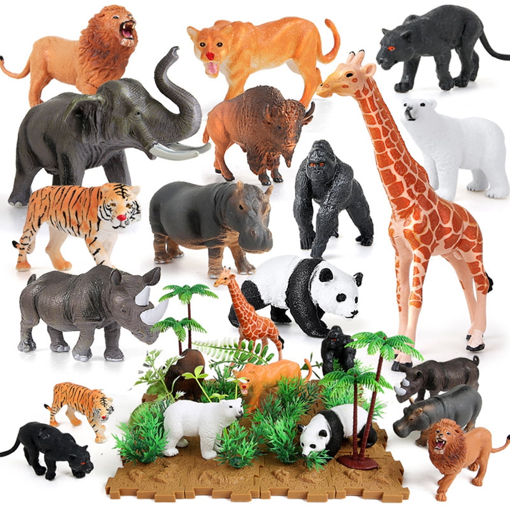MEGAWHEELS 44 Pcs Jungle Animals Figures Mini Realistic Wild Zoo