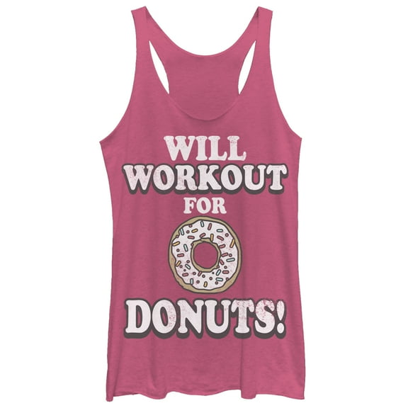 Women's CHIN UP Will Work Out For Donuts  Racerback Tank Top Pink Heather Small