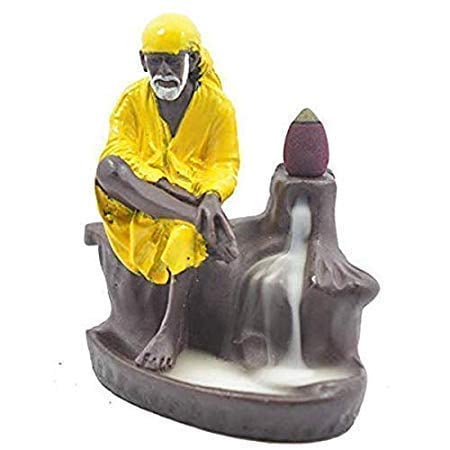 Swadeshi Desire Resin Yellow Sai Baba Smoke Backflow Cone Incense Holder Decorative Showpiece (25 Free Scented Cones)