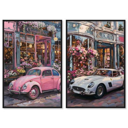 Parisian Pink Glam Set Canvas Fashion Prints by Art Remedy, Black Frame, 10 x 15