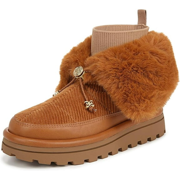 Sam Edelman Olin Harvest Brown Rounded Toe Fur Detailed Pull On Ankle Boots (Harvest Brown, 5)