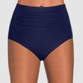 thumbnail image 2 of Gubotare Women Mid Waist Bikini Bottom Swimwear Solid Color Beachwear Brazilian Bikini Bottom Ruched Bathing Swim Bottom,Navy XXL, 2 of 5