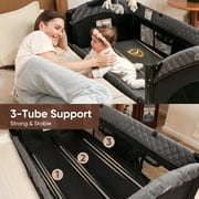 Babyeap 5-in-1 Baby Bassinet with Playard Mode & Changing Table,Bedside Sleeper for Newborns and Infants,Black