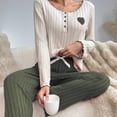 thumbnail image 4 of Blmnix Pajama Pants Petite Pajamas Sleepwear Sets Cute Pajama Shirts Boat Neck Full Green Long Sleeve Womens Pajama Set,M, 4 of 8