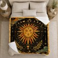 thumbnail image 4 of Black gold sun moon phases Flannel Blanket for bedroom study living room reading nook Home Decor occult night clouds stars laurel vintage art Gift for astrology fans, 4 of 7