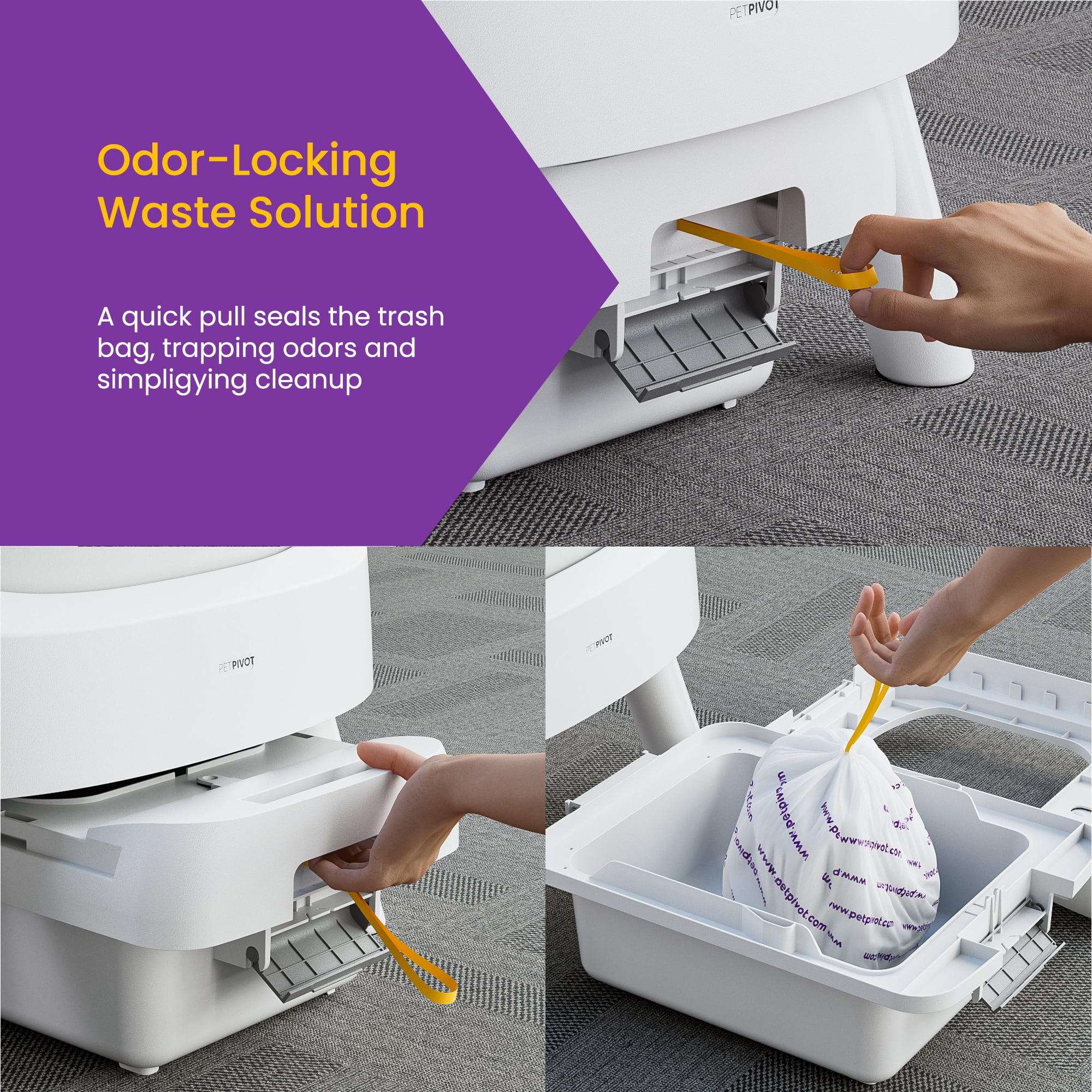 PetPivot Litter Box Liners Trash Bags for AutoScooper 11 Self Cleaning Litter Box, 3 Rolls 60 Pcs