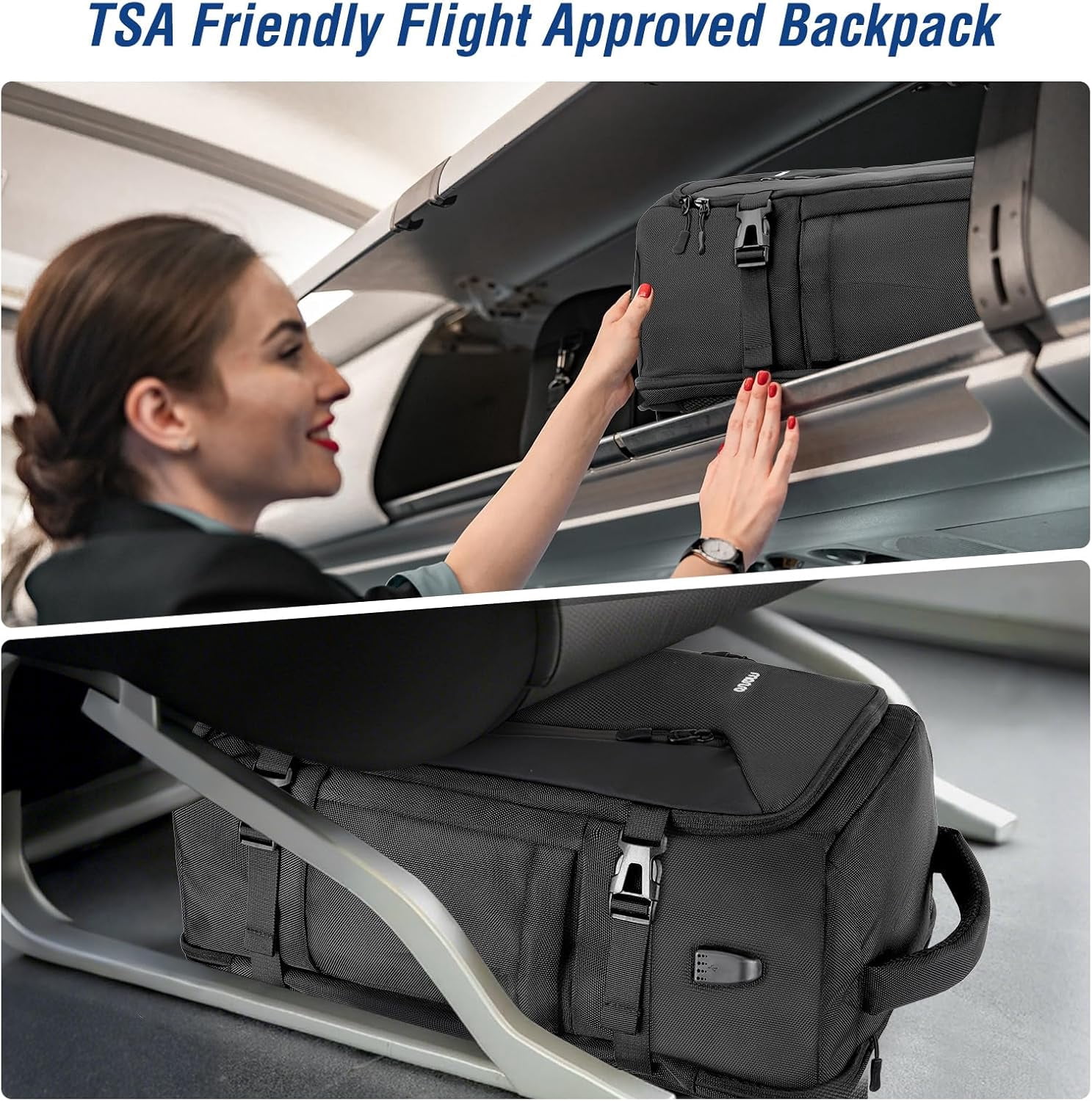 MOSISO Travel Backpack, 40L TSA Friendly Airplane Approved Carry on Daypack with USB Charging Port, Full Open 17-17.3 inch Laptop Bag Personal Item Travel Bag for College Work Business