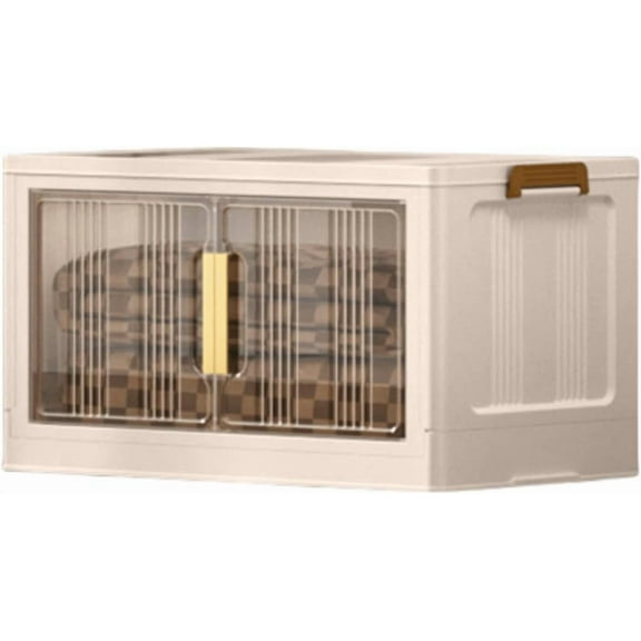 Storage Bins with Lids, 1 Tier 120 QT Stackable Plastic Storage Bins, Foldable Storages Boxes with Magnetic Doors and Wheels for Clothes, Snacks, Books, Folding Containers for Home Office