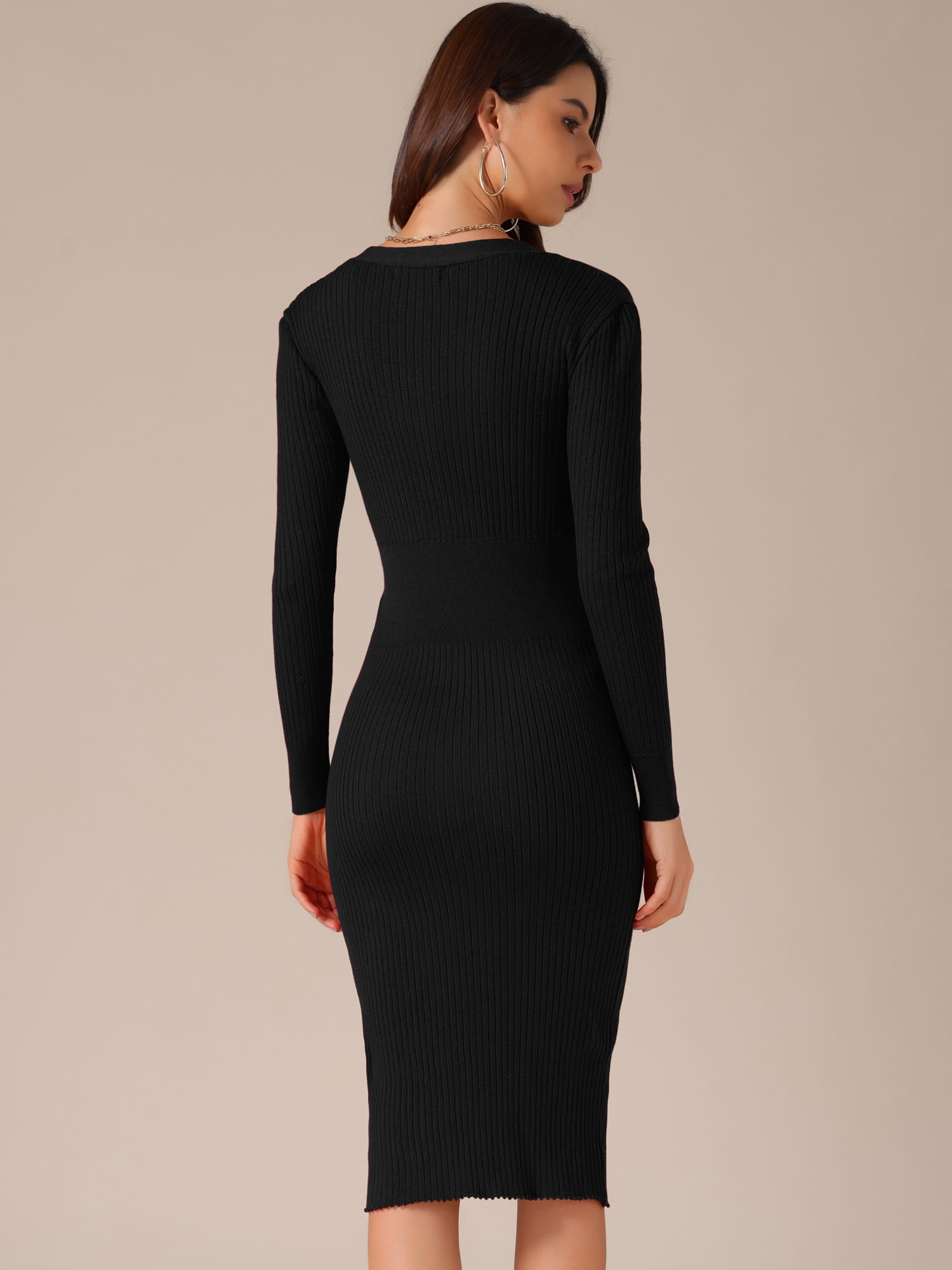 DARING DIVA V Neck Long Sleeve Slim Fitted Midi Dress XS Black