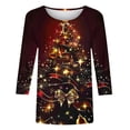 thumbnail image 3 of Otvok Women'S Fashion Christmas Tree Printed T-Shirt 3/4 Sleeve Round Neck Casual Blouse, 3 of 6