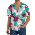thumbnail image 7 of Lsque Tropical Leaves print Men's Cuban Collar Short Sleeve Shirt Summer Beachwear Casual Button Down Fashionable Vacation Leisure Shirt-4X-Large, 7 of 7