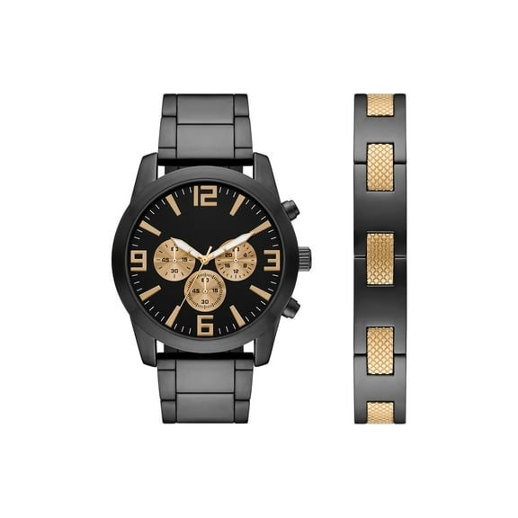 GEORGE Men's Two-tone Black and Gold Watch Set, 2 Piece Watch and Bracelet Set(FMDXGE036)