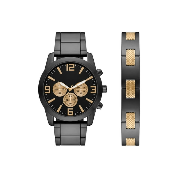 Men's Twotone Black and Gold Watch Set, 2 Piece Watch and