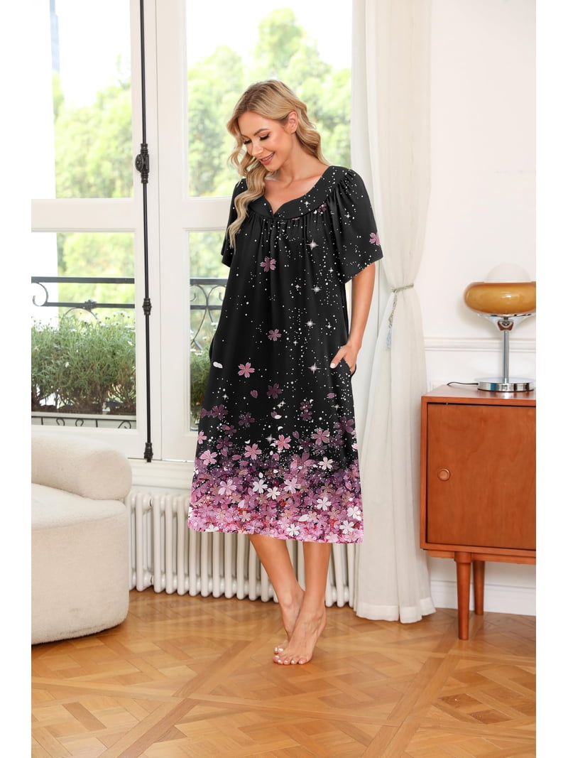 women's mumu dress Haven Blue Leilani Hawaiian Muumuu with Sleeves S / Blue This soft cotton muumuu has a unique colorful design that gives it a fresh Plus Size - Women's Vertical-Print