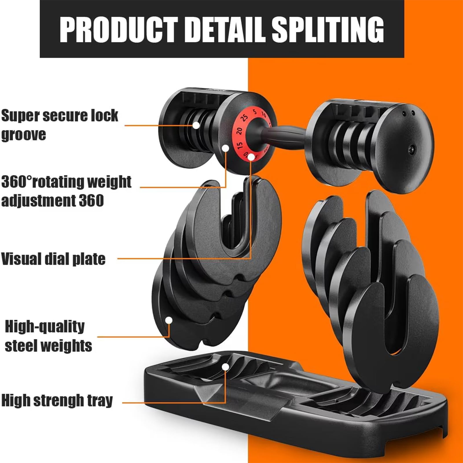 LWVITH 5 in 1 Adjustable Dumbbells Set, 5-25LB 5Levels 1 Hand Adjustable Weights Dumbbells Set with Rack, Dumbbell with Anti-Slip Texture Handle for Home Gym Suit both Men and Women,