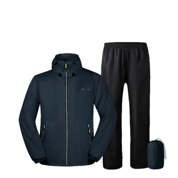 Shrysg Men's Women's Lightweight Waterproof Rain Suit Hooded Jacket and Pants Set Casual Outdoor Hiking Gear Black