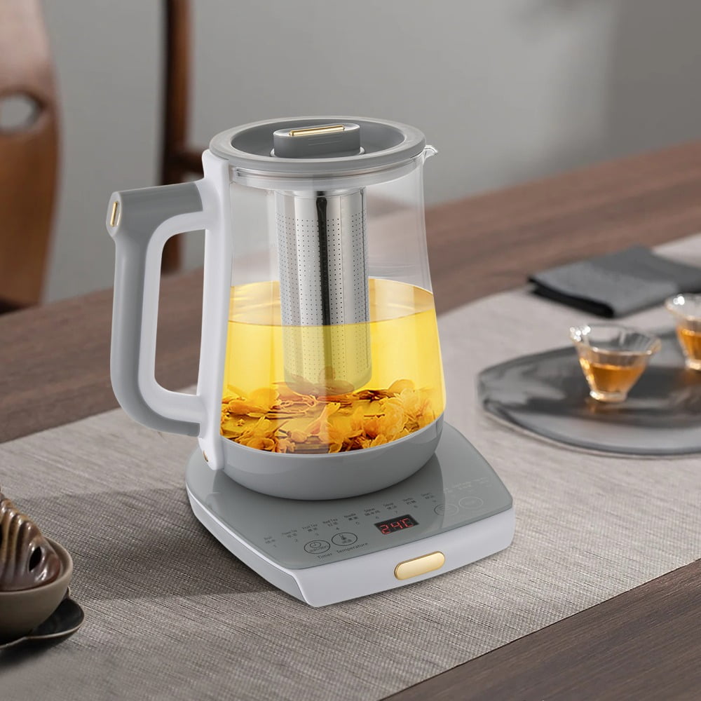 Electric Glass Tea Kettle with 12 Presets, 800W Gooseneck Kettle with Digital Temperature Control (104-194°F), 1.8L Cordless & Keep Warm