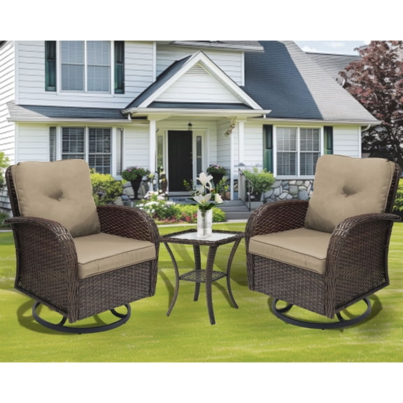 YLGJ&TIDY 3 Piece Swivel Rocker Patio Chairs, Outdoor Swivel Glider Chair, Heavy Duty Patio Chairs 400 lbs with Side Table, for Backyard, Deck, Porch
