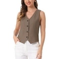 thumbnail image 1 of Chaleco sin mangas de botón en V para mujer Inspire Chic, corte crop, color café, talla S, 1 of 6