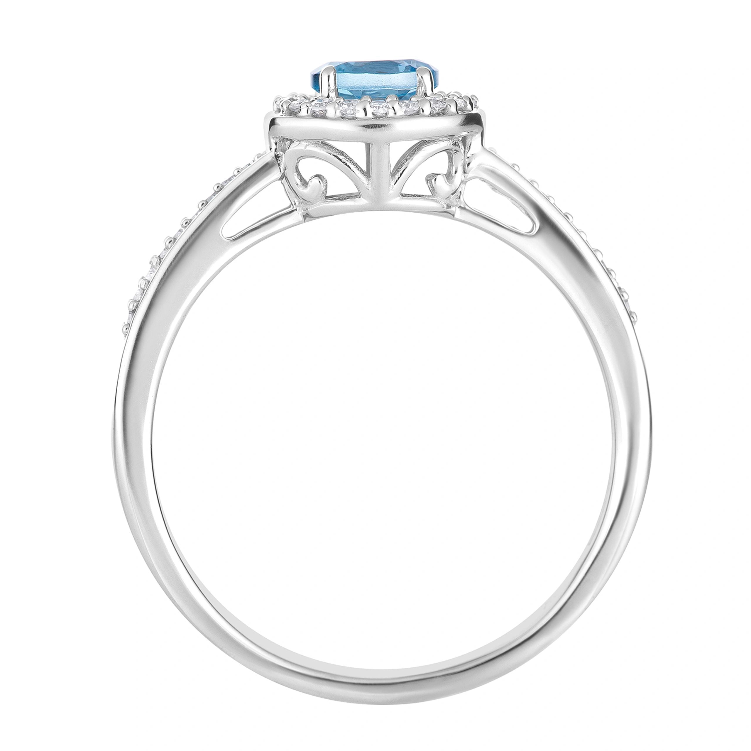 10k White Gold Swiss Blue Topaz & 1/6 Carat T.W. Diamond Halo Ring