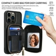 thumbnail image 2 of ELEHOLD for iPhone 13 Pro Max 6.7" Crossbody Leather Case,Card Slots Zipper Wallet Kickstand Premium Leather Full Body Protection with Metal Shoulder Strap Wallet Case, Black, 2 of 12