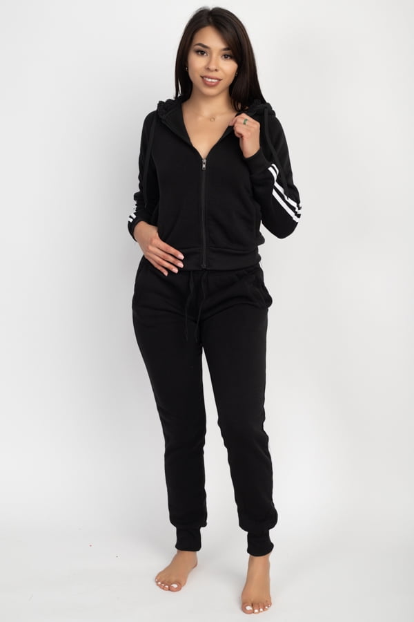 Women’s 2 Piece Stripe Sweatsuit Zipper Hoodie Set with Matching Jogger ...