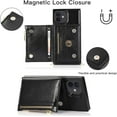 thumbnail image 3 of Case for iPhone 12/iPhone 12 Pro 6.1 inch, PU Leather Zipper Wallet Case with Card Holder Slots with Crossbody Wrist Strap Kickstand Magnetic Clasp Bumper Flip Case Cover - Black, 3 of 14
