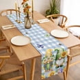 thumbnail image 3 of Table Runner 72 Inches Long for Kitchen Dining, Sunflowers Dresser Scarf Farmhouse, Dining Table Decorations for Wedding/Parties, Spring Gnomes Daisy Hydrangea Flowers Blue Plaid 16 x 72 In, 3 of 8