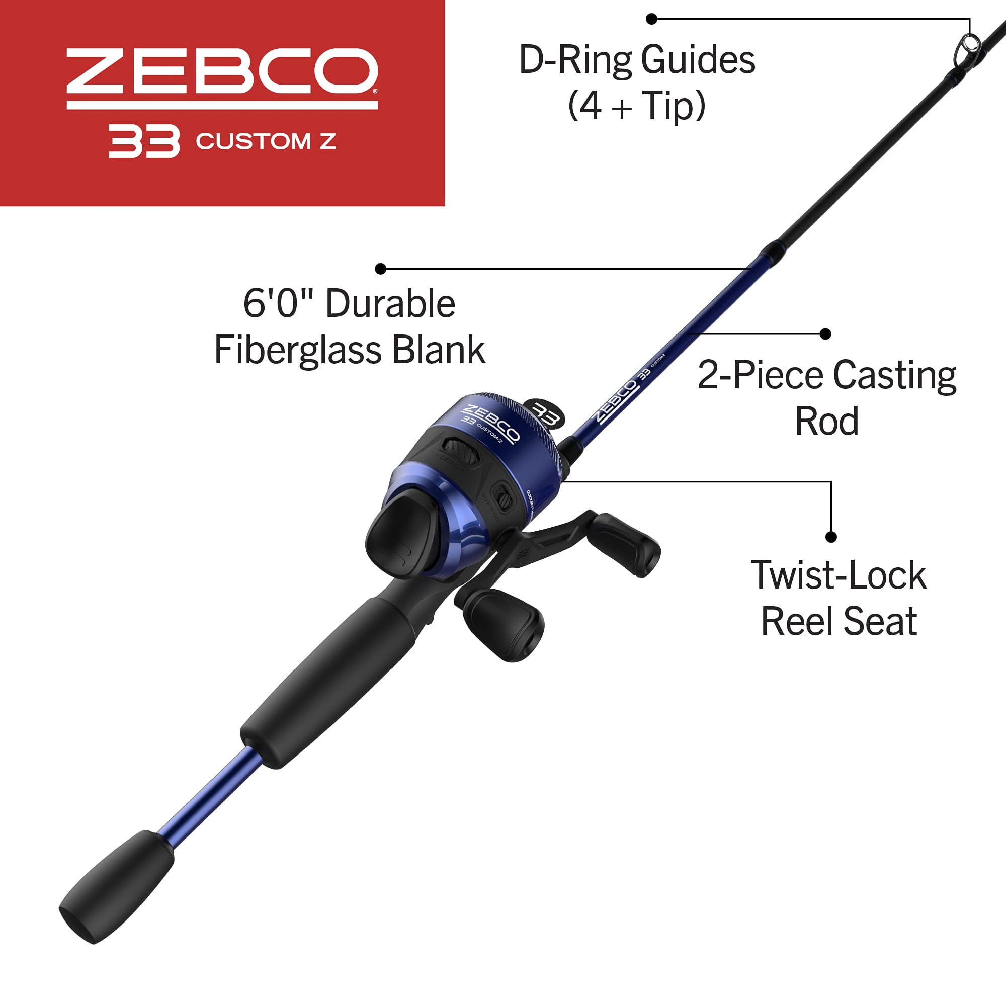 Zebco 33 Custom Z Spincast Reel and Fishing Rod Combo, 6-Foot