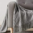thumbnail image 3 of Navy Throw Blanket Textured Solid Soft Sofa Couch Decorative Knitted Blanket, 50" x 60" Navy, 3 of 5