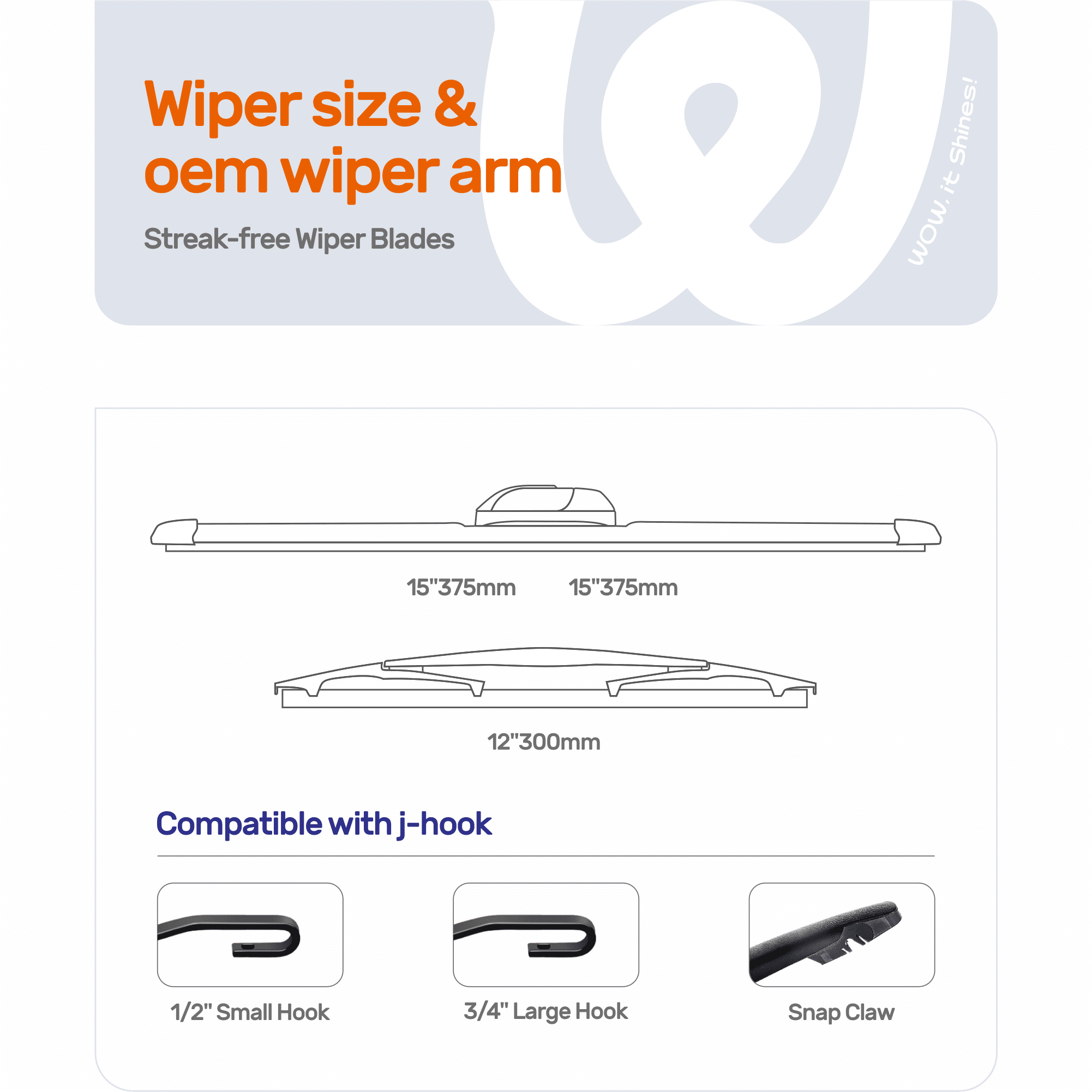 WOWIPER 15"+15"+12" Premium Silicone Wiper Blades 3-Pack – Water Repellent Beam Fit J-Hook – OEM All-Season with Rear Wiper for Jeep Wrangler 2007-2017