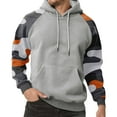 thumbnail image 2 of Men Hooded Pullover Sweatshirt Long Sleeve Raglan Camouflage Print Casual Drawstring Hoodie Kangaroo Pocket Top Light Gray L, 2 of 5