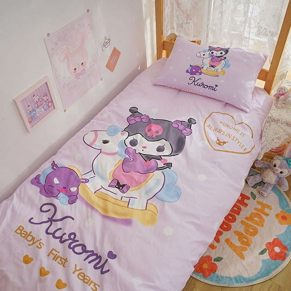 Sanrio Hello Kitty Kuromi Cinnamoroll Ensemble de Literie Quatre Pièces Literie Double Taie d'Oreiller Draps Draps Dortoir Textile à la Maison