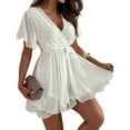thumbnail image 3 of Keeccty Sexy V-Neck Sashes Ruffle Hem Chiffon Dress For Women, 3 of 3