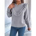 thumbnail image 3 of Cable Knit Striped Sweater for Women Crew Neck Oversized Long Sleeve Pullover Fall Winter Sweater Grey M, 3 of 8