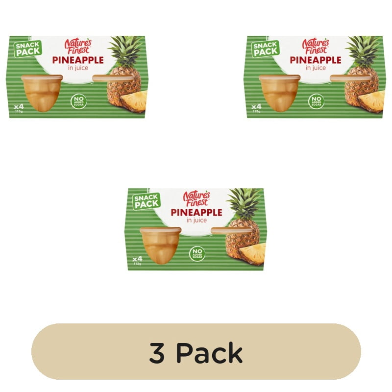Nature's Finest Fruit Pots Pineapple in Juice 4 x 113g, British Import (Pack of 3)