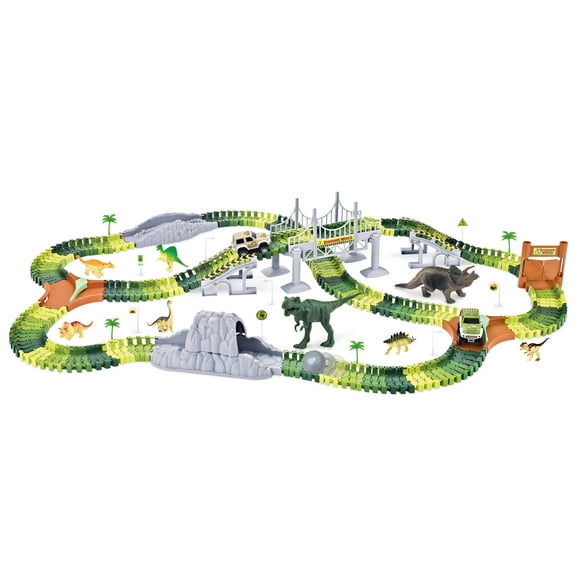 Magical Dinosaur Twisting Race Car Track - Flexible Bending Tracks w/ 2 Dino Slot Car Race Track Toy - Ultimate Set ( Totals 271 pcs )