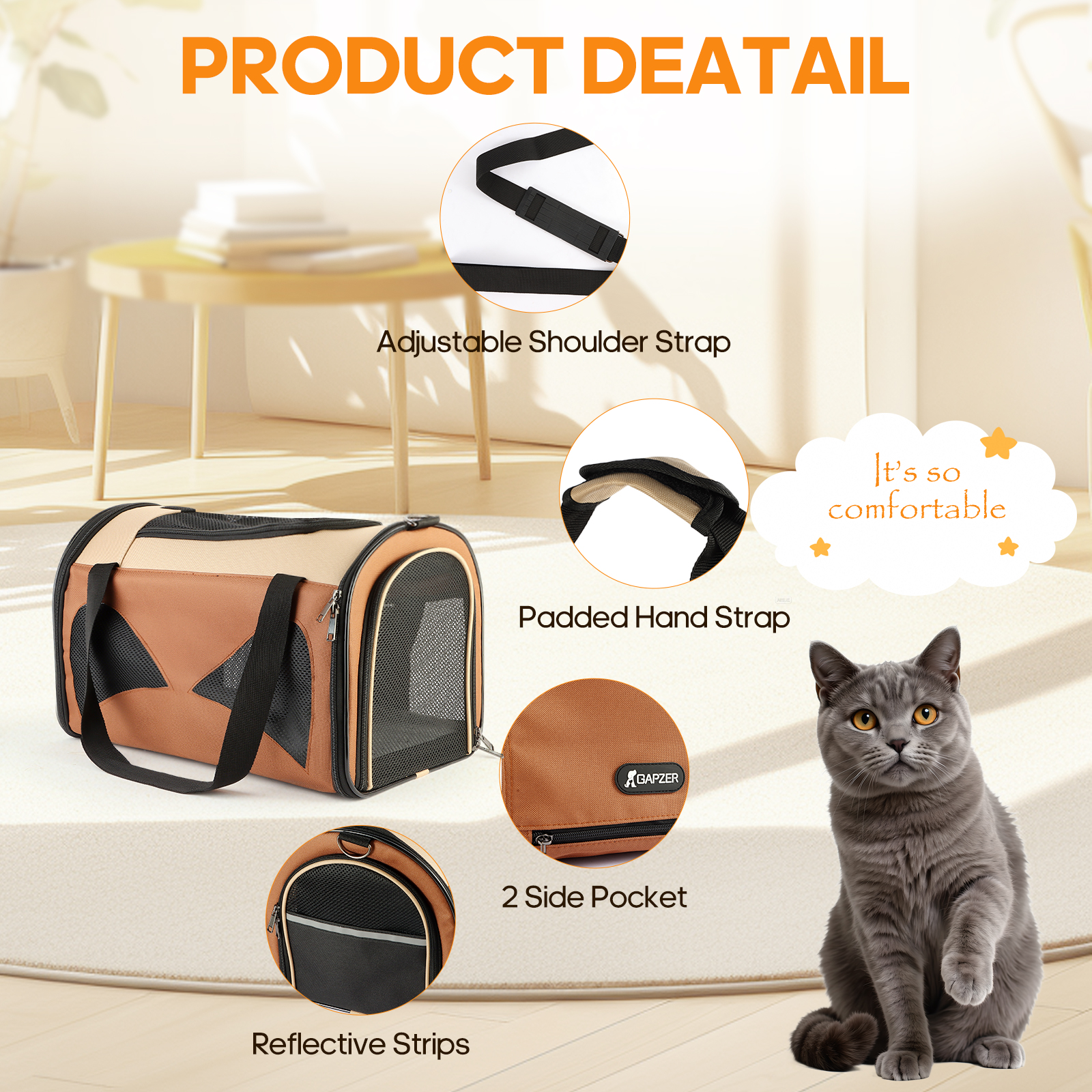 Cat Carrier Pet Travel Carriers for Medium Large Cat and Small Dog Puppy, Kitten Carriers Soft Sided, Collapsible Washable Pet Bag 18.8” x 11.8” x 12.6”
