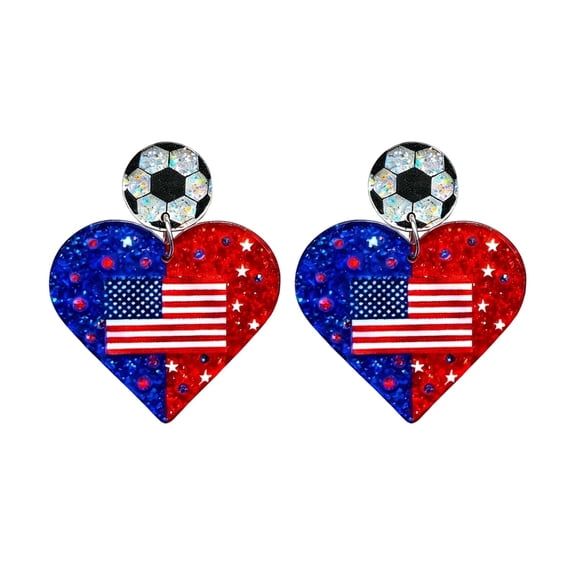 4th of July Patriotic Glitter Earrings for Women, Heart Shape Acrylic Earrings Set, Independence Day Memorial Day Holiday Jewelry Gifts, Red Blue