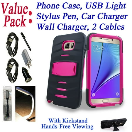 ~Value Pack~ for Samsung Galaxy NOTE 5 N920 note5 Case Phone Case Rubber Back Kickstand Hybrid Scratch Shield Slim Bumper Shock Cover Pink