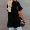 thumbnail image 3 of QLEICOM Womens Button Down V Neck Shirts Short Sleeve Blouse Roll Up Cuffed Sleeve Casual Work Plain Tops Summer Comfort Cotton and Linen Top Tee Shirts Pullover Blouses Black M, 3 of 7